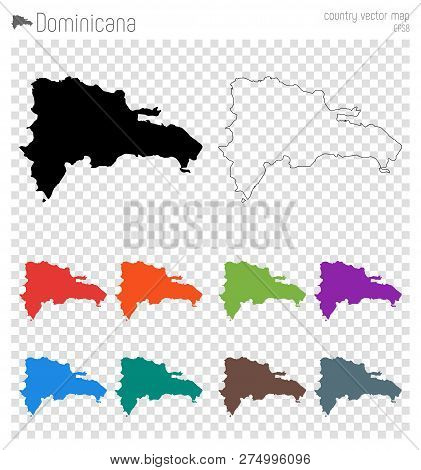 Dominicana High Detailed Map. Country Silhouette Icon. Isolated Dominicana Black Map Outline. Vector