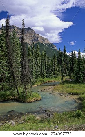 Mount Kerkeslin And Glacial Stream Along Highway 93, Jasper Nati
