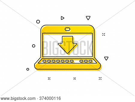 Internet Downloading With Laptop Sign. Download Icon. Load File Symbol. Yellow Circles Pattern. Clas