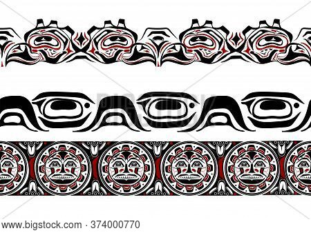 Vector Illustration Abstract Native North American Seamless Pattern Border Set