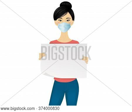 Cute Chinese Woman Holding An Empty Piece Of Paper.