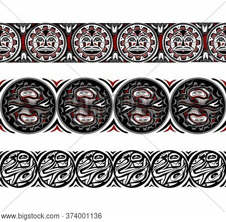 Vector Illustration Abstract Native North American Seamless Pattern Border Set