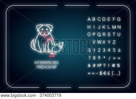 Interspecies Friendship Neon Light Icon. Outer Glowing Effect. Sign With Alphabet, Numbers And Symbo