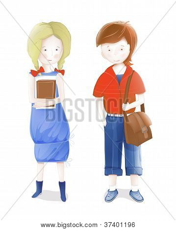 Junge Schüler ein Mädchen und ein Junge in die Schule gehen