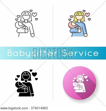 Babylover Icon. Parenthood And Motherhood. Woman For Babysitting. Mother With Son. Mom With Daughter