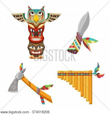 Set Of Cultural Indian Symbols Or Tribal Objects
