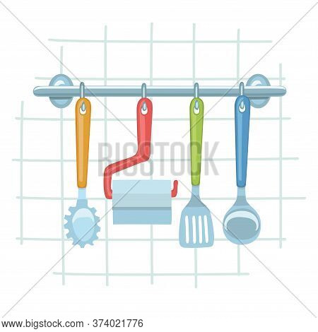 Illustration Of Kitchen Tools On A Hanger