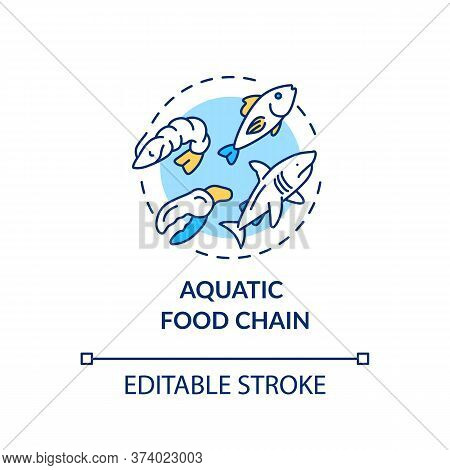 Aquatic Food Chain Concept Icon. Energy Producer And Consumers. Marine Flora And Fauna. Ecosystem Id