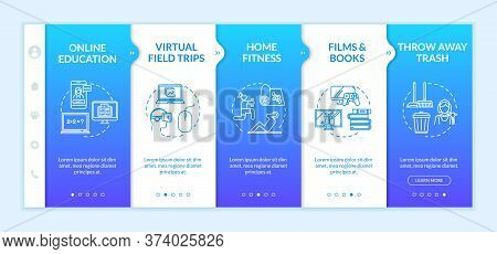 Home Activity Onboarding Vector Template. Entertainments, Fitness, Virtual Trips And Online Educatio