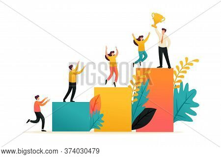 Young Businessman Has Achieved Success, Ladder Of Success, Leadership. Flat 2d Character. Concept Fo