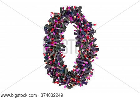 Number 0 From Colored Lipsticks, 3d Rendering Isolated On White Background