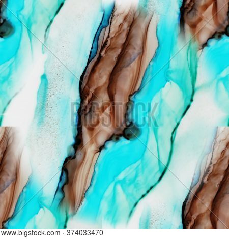 Seamless Liquid Paints Background. Japanese Ink Style. Vivid Tones Wet Washed Print. Bright Colors M