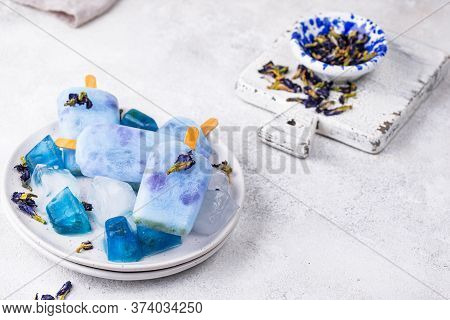 Blue Matcha Ice Cream Popsicle From Butterfly Pea Or Anchan Tea