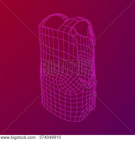 Police Flak Jacket Or Bulletproof Vest. Bullet Proof Concept. Wireframe Low Poly Mesh Vector Illustr