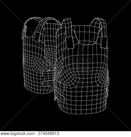 Police Flak Jacket Or Bulletproof Vest. Bullet Proof Concept. Wireframe Low Poly Mesh Vector Illustr