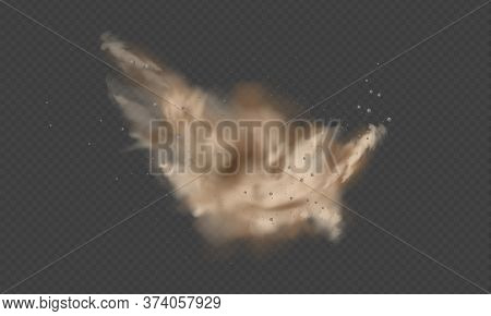Dust Explosion, Sandstorm, Powder Burs On Transparent Background. Desert Wind With Cloud Of Dust And