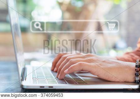 People Hand Using Laptop Or Computor Searching For Information In Internet Online Society Web With S