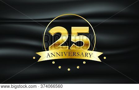 Anniversary Celebration. Golden Number 25 With Streamer Ribbon. Vector Festive Illustration. Birthda