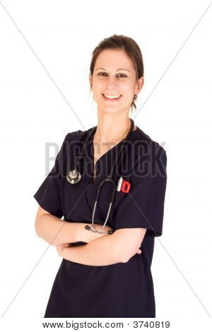 ภาพของความสนใจเพศหญิงพยาบาล ด้วย Stethoscope