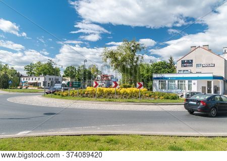 Pisz, Poland - June 1, 2020: Roundabout Named After President Lech Kaczynski.