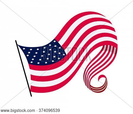 Waving flag of the United States of America. Illustration of wavy American Flag. National symbol, American flag on white background - illustration