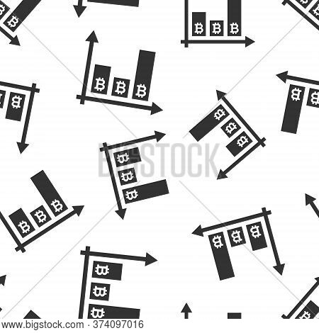 Bitcoin Growth Icon In Flat Style. Blockchain Vector Illustration On White Isolated Background. Cryp