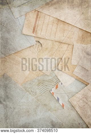 Stack Of Envelopes. Image In Vintage Grunge Style