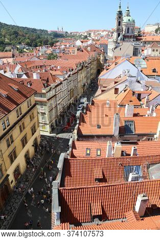 Prague, Czech Republic - August 25, 2016: Street Near Bridge Charles Iv Called Mostecka In Mala Stra