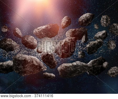 Asteroid Kuiper Belt In Deep Space On Starfield Background