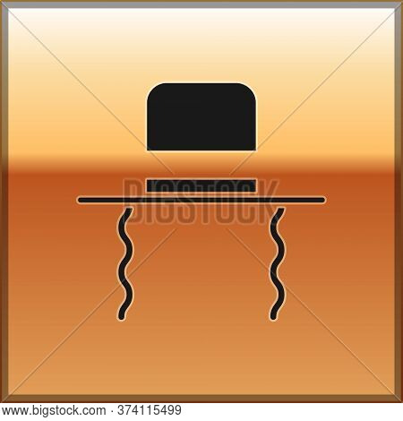 Black Orthodox Jewish Hat With Sidelocks Icon Isolated On Gold Background. Jewish Men In The Traditi