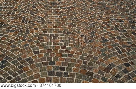 Road Surface In The Form Of Colored Pavers Close Up