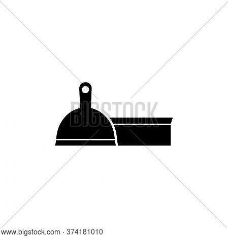 Pet Scoop And Brush, Mop With Dustpan. Flat Vector Icon Illustration. Simple Black Symbol On White B