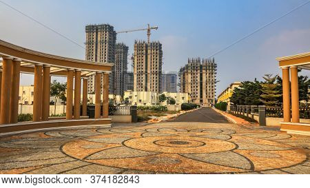Vijayawada, INDIA - January 5 2019 :Construction of tall apartment homes and villas, at Vijayawada, India