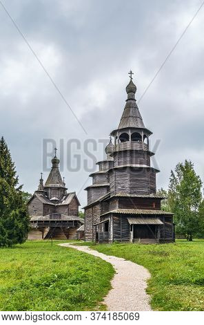 Tiered Church Of St. Nicholas (1757) In Museum Of Russian Wooden Architecture 