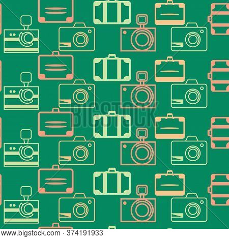 Vector Green Suitcases Travel The World Seamless Illustration. Colourful Repeat Pattern
