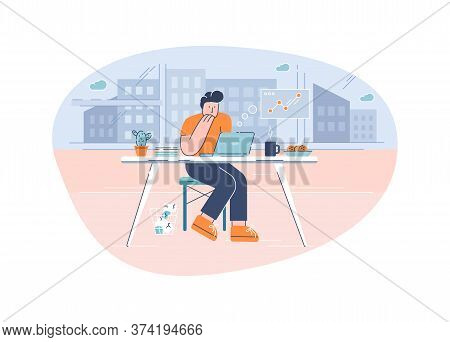 Business Analyst Semi Flat Vector Illustration. Freelancer Analyzing Stock Market Statistics 2d Cart