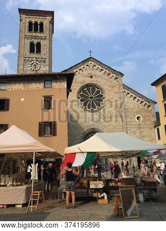 Como, Lombardy, Italy - 6th July 2019 : Low Angle View Of The Chiesa San Fedele (saint Fedele Church