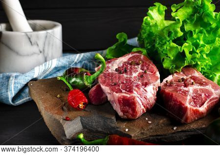 Raw Meat Beef Marble Steak With And Vegetables
