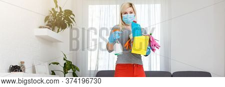 Home Cleaning. Disinfection Anti Bacteric Cure To Battle Coronavirus Spread.