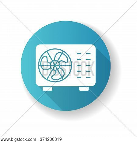 Split Air Conditioner Blue Flat Design Long Shadow Glyph Icon. Interior Environment Refrigeration Sy