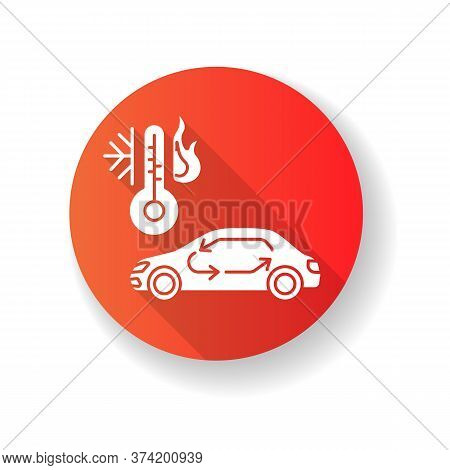 Car Air Conditioning Red Flat Design Long Shadow Glyph Icon. Vehicle Interior Ventilation, Transport