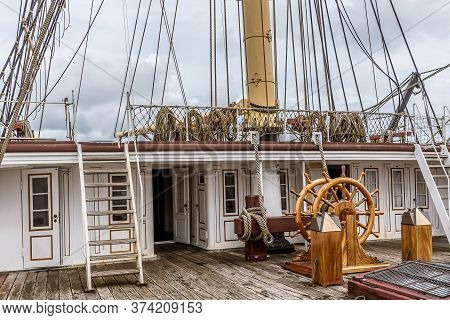The Upper Deck On The Frigate Jylland With The Steering Wheel And The Saling Rig, Ebeltoft, Denmark,