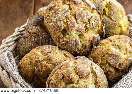 Broa Is A Type Of Corn And Wheat Bread Traditionally Made In Portugal, Galicia And Brazil. Flour Is