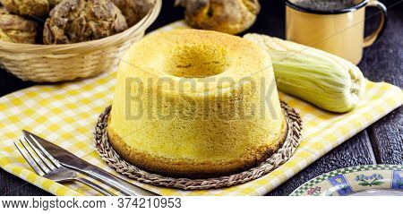 Table With Typical Brazilian Sweets, Bread, Cornmeal And Corn Cake. Table With Typical Sweets From T