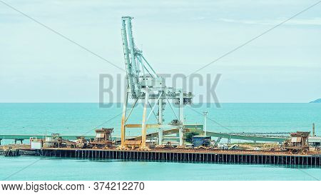 Townsville, Queensland, Australia - June 2020: Industrial Wharf With Ship Loading Facilities For Imp