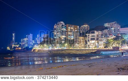 Mumbai Night Skyline View From Marine Drive In Mumbai, India.