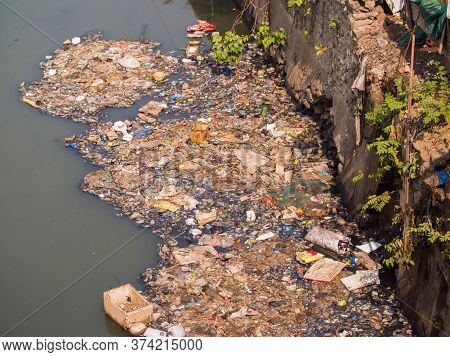 Dirty River In Dharavi Slums. Mumbai. India.