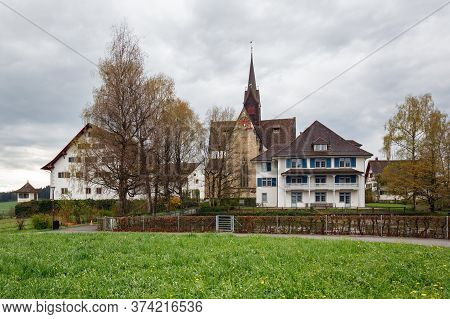 Ancient Monastery Kloster Kappel On A Cloudy Spring Day. Municipality Kappel Am Albis, Affoltern Dis