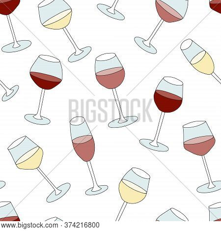 Doodle Cartoon Hipster Style Colored Vector Seamless Pattern Illustration. Variety Of Red Pink Rose 