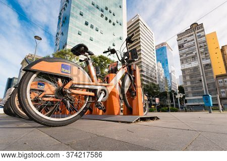Rio De Janeiro, Brazil - June 30, 2020: Bicycle Station Of \'tembici\' [\'havebike\'] Project Sponso